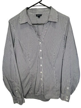 Torrid Black And White Pinstripe Button Professional Front Long Sleeve Blouse